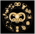 Golden Aries vector of Astrology design.Aries illustration for doodle art.