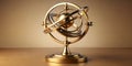 Golden armillary sphere on elegant base, symbolizing astronomy and exploration Royalty Free Stock Photo