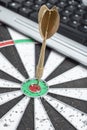 arrow dart in the middle of an dart board Royalty Free Stock Photo