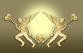 Golden art deco angel heart frame Royalty Free Stock Photo