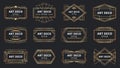 Golden art deco badges. Gold frame label, decorative badge and geometric frames vector set Royalty Free Stock Photo