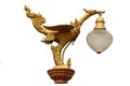 Golden art mystery bird, Lantern hanger designed swan statue isolated in white background, Traditional ancient unique style