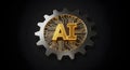 Golden Artificial Intelligence Core Inside Mechanical Gear Structure. Represents Tech Innovation for Digital Business. Royalty Free Stock Photo