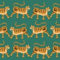 Golden asian tiger. Animal seamless pattern.