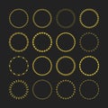 Golden assorted circle emblems icons set design element on black background