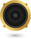 Golden audio speaker app icon, vector illustration
