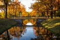 Golden autumn in Alexander Park near Tsarskoye Selo. The city of Pushkin, Leningrad region. View of the Chinese bridges