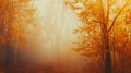 Golden Autumn Forest Bathed in Misty Light Royalty Free Stock Photo