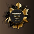 Golden autumn, Golden black autumn foliage vector sale banner.