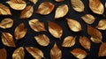 Golden autumn leaves pattern on black background reflecting elegance and luxury concept Royalty Free Stock Photo