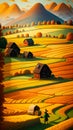 Golden autumn rice harvest farmland agricultural harvest illustration Royalty Free Stock Photo