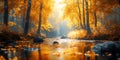 Golden Autumn Serene River in a SunDrenched Forest Royalty Free Stock Photo