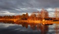Golden autumn sunrise at lake Ãâje in Dalarna in Sweden