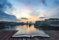 Golden Autumn sunrise over Tower Bridge in London coming out of Royalty Free Stock Photo