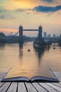 Golden Autumn sunrise over Tower Bridge in London coming out of Royalty Free Stock Photo