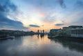 Golden Autumn sunrise over Tower Bridge in London. Royalty Free Stock Photo