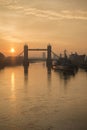 Golden Autumn sunrise over Tower Bridge in London. Royalty Free Stock Photo