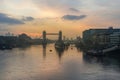 Golden Autumn sunrise over Tower Bridge in London. Royalty Free Stock Photo