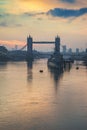 Golden Autumn sunrise over Tower Bridge in London. Royalty Free Stock Photo