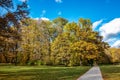 Golden autumn view in famous Munich relax place - Englischer Garten. Munich, Bavaria, Germany