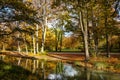 Golden autumn view in famous Munich relax place - Englischer Garten. Munich, Bavaria, Germany