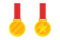 Golden award medal with red ribbon. Vector illustration Royalty Free Stock Photo