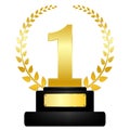 Golden award on pedestal, winner icon, success, reward