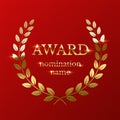 Golden award sign with laurel wreath isolated on red background. Vector illustration. Royalty Free Stock Photo