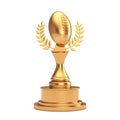 Golden Award Trophy with Golden Classic Old Rugby Ball and Laurel Wreath. 3d Rendering