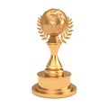 Golden Award Trophy with Golden Earth Globe and Laurel Wreath. 3d Rendering Royalty Free Stock Photo