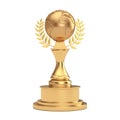 Golden Award Trophy with Golden Earth Globe and Laurel Wreath. 3d Rendering Royalty Free Stock Photo