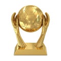 Golden award trophy with hands and soccer ball Royalty Free Stock Photo