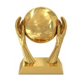 Golden award trophy with stars, hands and basket b Royalty Free Stock Photo