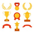 Golden awards and cups - flat design style icons set Royalty Free Stock Photo