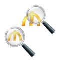 Golden Azerbaijani manat currency symbol with magnifying glass. Royalty Free Stock Photo