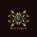 Golden B Letter Luxury Frame Boutique Initial Logo Icon, Elegance logo letter design template Royalty Free Stock Photo