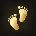 Golden baby footprints. Vector illustration.