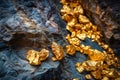 Golden background. Gold nuggets and rocks with cracks. Neural network ai generated Royalty Free Stock Photo