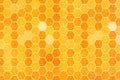 Golden background with honeycomb shapes. Vector illustration. Pattern with glitter effect. Template texture for invitation, poster Royalty Free Stock Photo