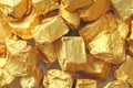 Golden Background. Ingots or Nuggets of Pure Gold. Gold leaf. Te Royalty Free Stock Photo