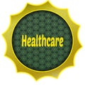 Golden badge with HEALTHCARE text.