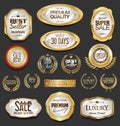 Golden badges and labels with laurel wreath Royalty Free Stock Photo