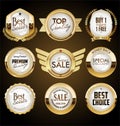 Golden badges and labels with laurel wreath Royalty Free Stock Photo