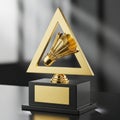 Golden badminton trophy with shuttlecock inside a triangular frame award Royalty Free Stock Photo