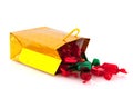 Golden bag with Christmas candy Royalty Free Stock Photo