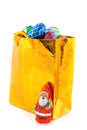 Golden bag with Christmas candy Royalty Free Stock Photo