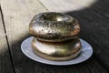 Golden bagels on table