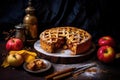 golden baked apple pie with a lattice crust