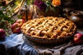 golden baked apple pie with a lattice crust