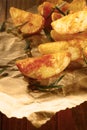 Golden baked potato wedges